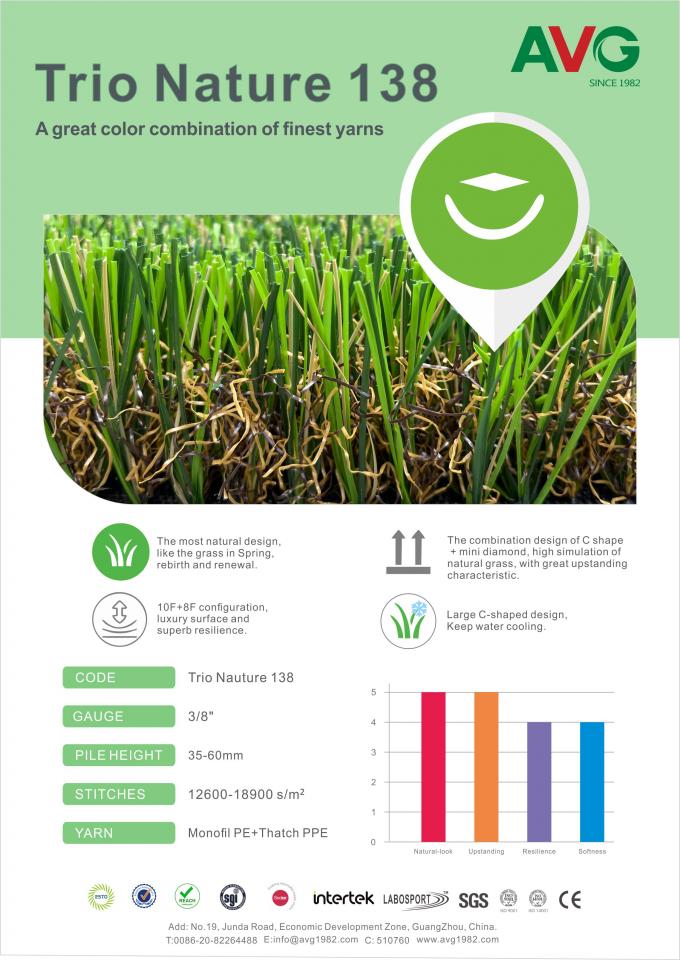 トリオの性質138の庭の人工的な草の泥炭40mmの景色の芝生 0