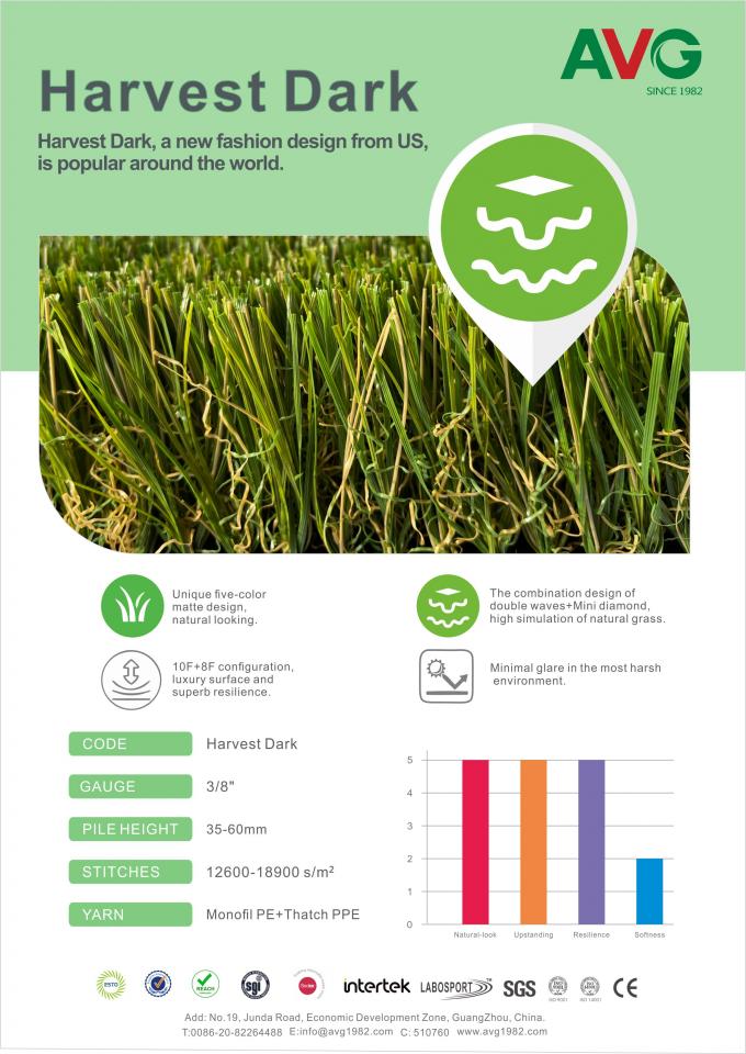 100%泥炭のカーペットの人工的な草の泥炭に床を張る再生利用できる35-60mmの合成物質の泥炭の景色の庭を支持するECO 0