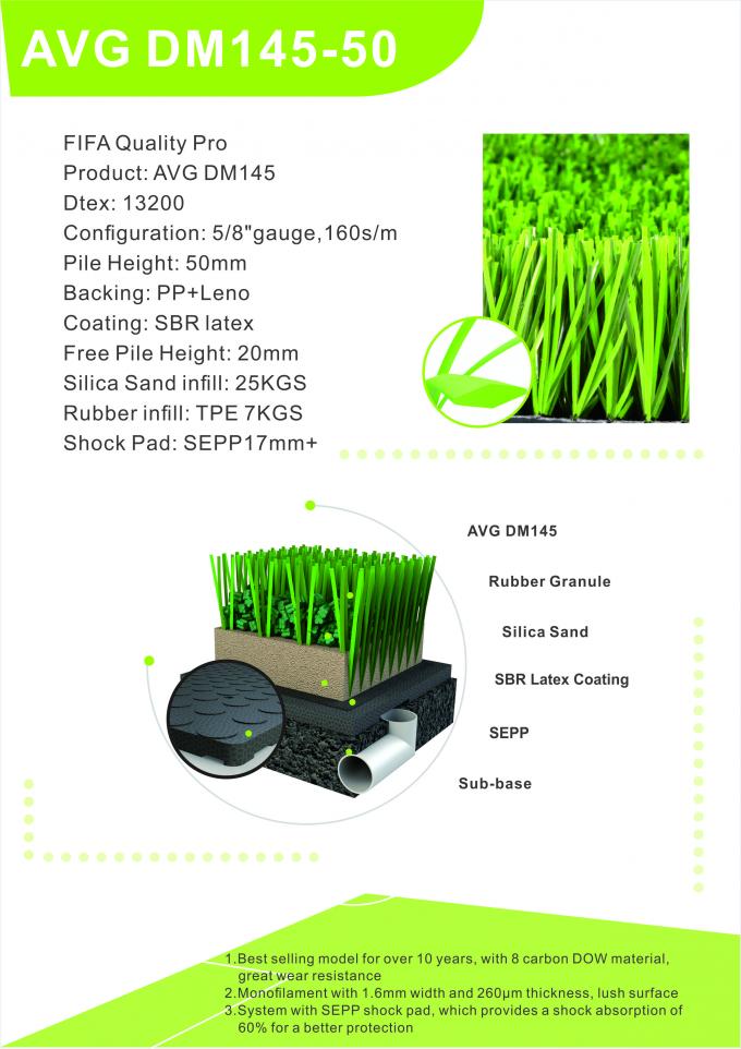人工的な草のフットボールの泥炭は人工的な屋外の人工的な芝生の草のカーペット50mmを草でおおう 0